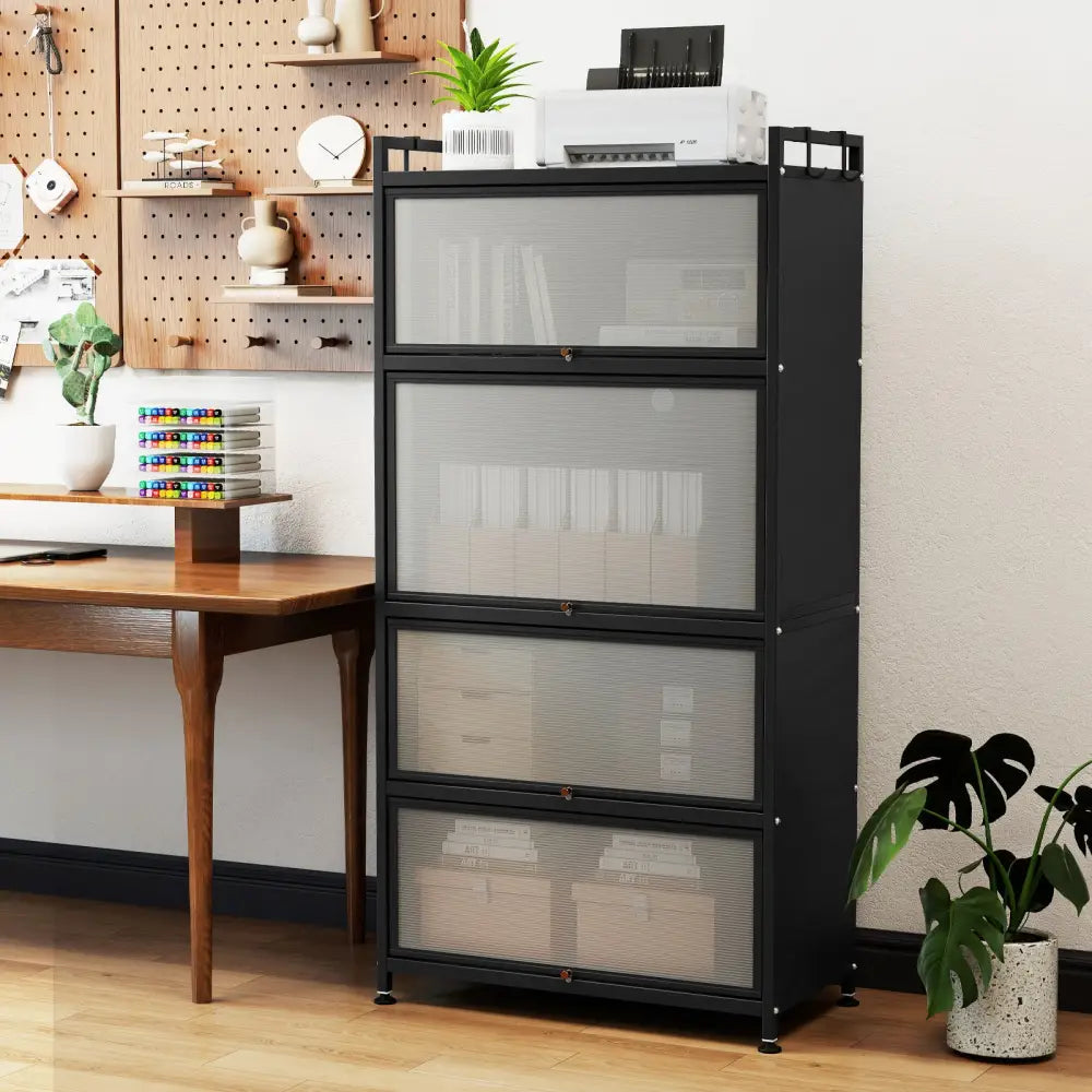 5-Tier Kitchen Storage Cabinet with 4 Flip-up Doors-Black - Black - Sideboards Cabinets & Buffets