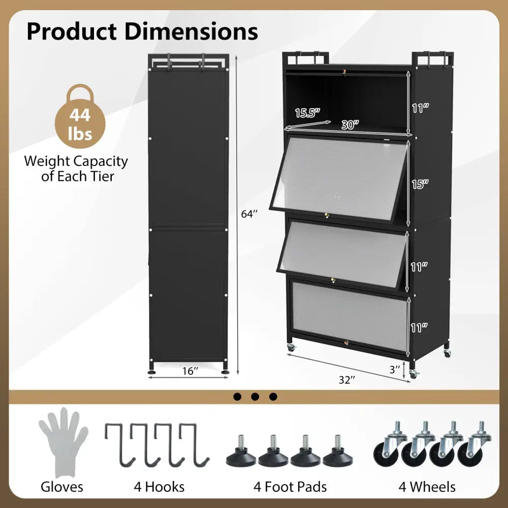 5-Tier Kitchen Storage Cabinet with 4 Flip-up Doors-Black - Black - Sideboards Cabinets & Buffets