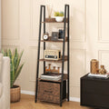 5-Tier Ladder Bookshelf with Fabric Drawer for Living Room and Home Office-Rustic Brown - Rustic Brown - Bookcases