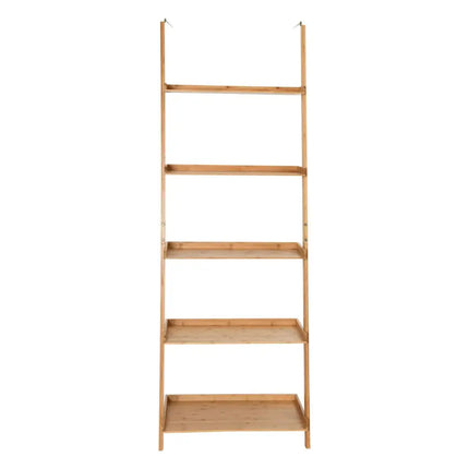 5-Tier Ladder Shelf Bamboo Bookshelf Wall-Leaning Storage Display Plant Stand-Natural - Natural - Bookcases