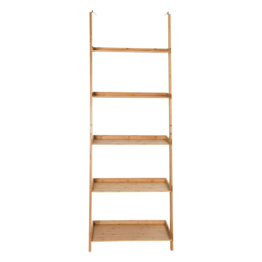 5-Tier Ladder Shelf Bamboo Bookshelf Wall-Leaning Storage Display Plant Stand-Natural - Natural - Bookcases