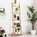 5-Tier Ladder Shelf Modern Bamboo Leaning Bookshelf Ladder Bookcase - Natural - Bookcases