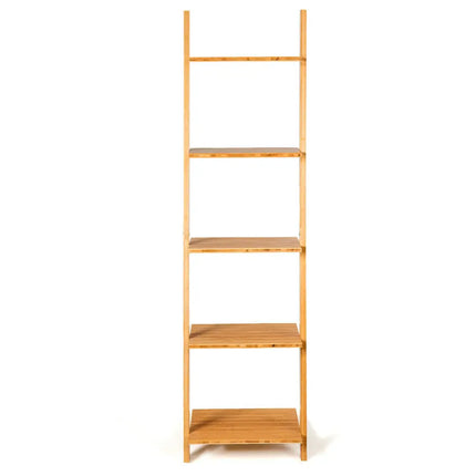 5-Tier Ladder Shelf Modern Bamboo Leaning Bookshelf Ladder Bookcase - Natural - Bookcases
