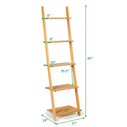 5-Tier Ladder Shelf Modern Bamboo Leaning Bookshelf Ladder Bookcase - Natural - Bookcases