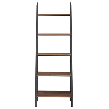 5 Tier Leaning Bookshelf Wood Metal Bookcase - Bookcases