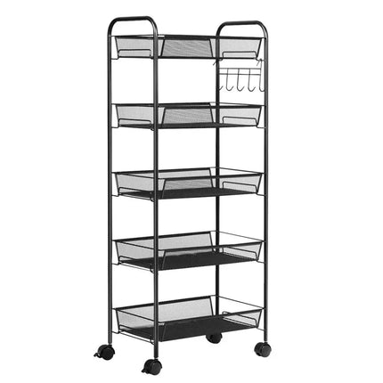 5 Tier Mesh Rolling File Utility Cart Storage Basket-Black - Black - Kitchen Islands & Carts