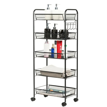 5 Tier Mesh Rolling File Utility Cart Storage Basket-Black - Black - Kitchen Islands & Carts