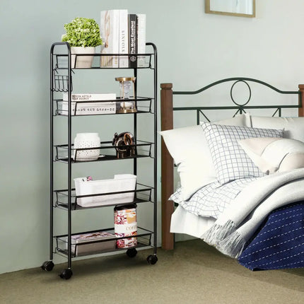 5 Tier Mesh Rolling File Utility Cart Storage Basket-Black - Black - Kitchen Islands & Carts