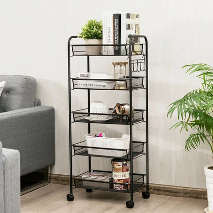 5 Tier Mesh Rolling File Utility Cart Storage Basket-Black - Black - Kitchen Islands & Carts