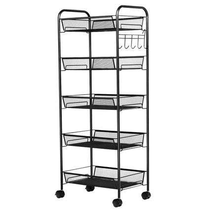5 Tier Mesh Rolling File Utility Cart Storage Basket-Black - Black - Kitchen Islands & Carts