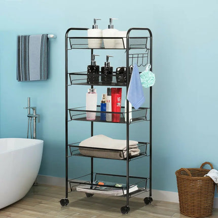 5 Tier Mesh Rolling File Utility Cart Storage Basket-Black - Black - Kitchen Islands & Carts