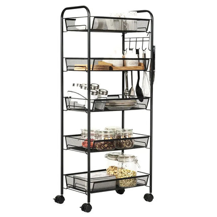 5 Tier Mesh Rolling File Utility Cart Storage Basket-Black - Black - Kitchen Islands & Carts