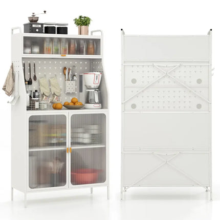 5-Tier Metal Baker’s Rack with See-through Flip-up Door and Pegboard-White - White - Sideboards Cabinets & Buffets