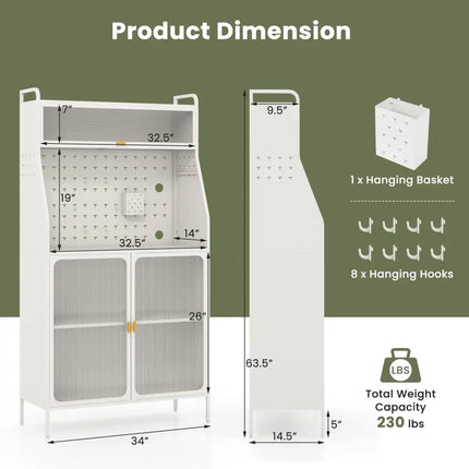 5-Tier Metal Baker’s Rack with See-through Flip-up Door and Pegboard-White - White - Sideboards Cabinets & Buffets