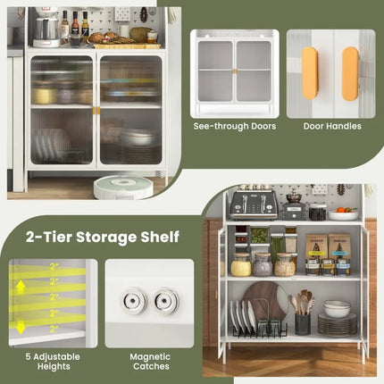 5-Tier Metal Baker’s Rack with See-through Flip-up Door and Pegboard-White - White - Sideboards Cabinets & Buffets
