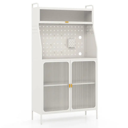 5-Tier Metal Baker’s Rack with See-through Flip-up Door and Pegboard-White - White - Sideboards Cabinets & Buffets