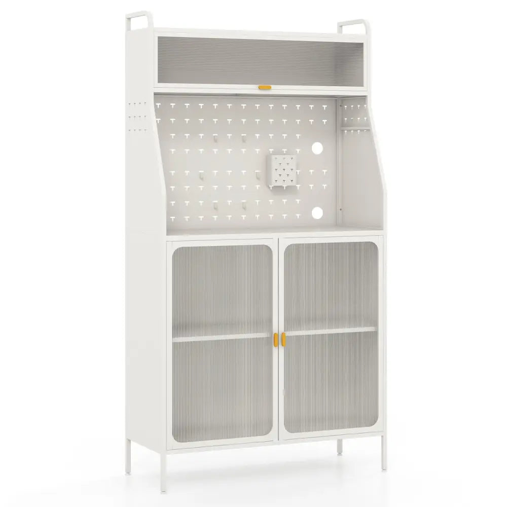 5-Tier Metal Baker’s Rack with See-through Flip-up Door and Pegboard-White - White - Sideboards Cabinets & Buffets