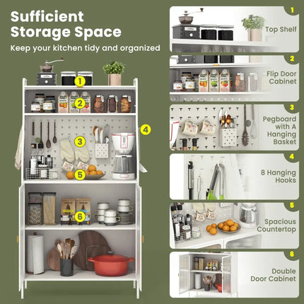 5-Tier Metal Baker’s Rack with See-through Flip-up Door and Pegboard-White - White - Sideboards Cabinets & Buffets
