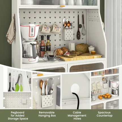 5-Tier Metal Baker’s Rack with See-through Flip-up Door and Pegboard-White - White - Sideboards Cabinets & Buffets