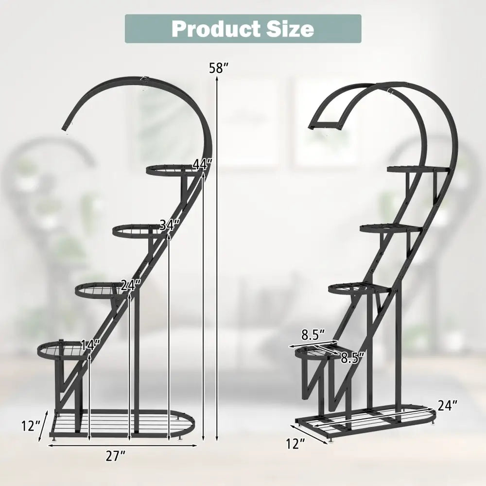 5 Tier Metal Plant Stand with Hanging Hook for Multiple Plants-Black - Black - Plant Stands