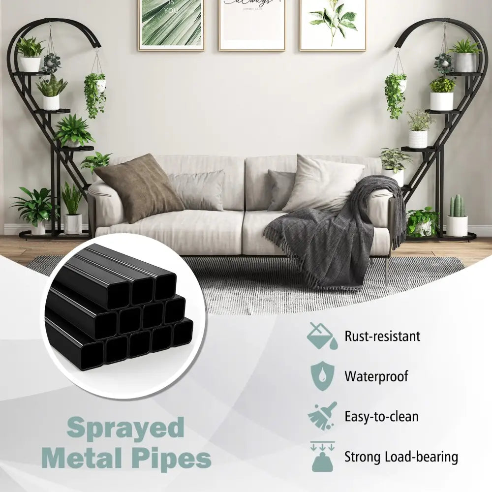 5 Tier Metal Plant Stand with Hanging Hook for Multiple Plants-Black - Black - Plant Stands