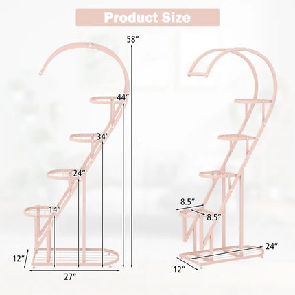 5 Tier Metal Plant Stand with Hanging Hook for Multiple Plants-Pink & Blue - Pink & Blue - Plant Stands