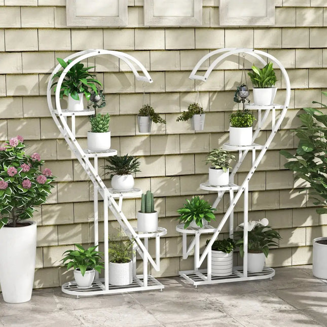 5 Tier Metal Plant Stand with Hanging Hook for Multiple Plants-White - White - Plant Stands