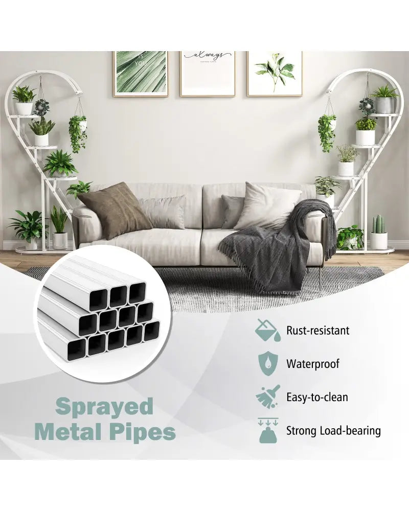 5 Tier Metal Plant Stand with Hanging Hook for Multiple Plants-White - White - Plant Stands