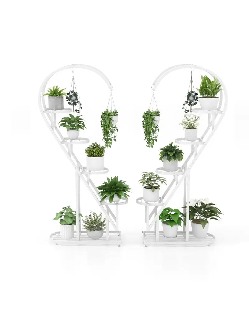 5 Tier Metal Plant Stand with Hanging Hook for Multiple Plants-White - White - Plant Stands