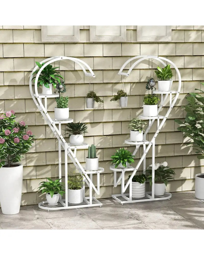 5 Tier Metal Plant Stand with Hanging Hook for Multiple Plants-White - White - Plant Stands