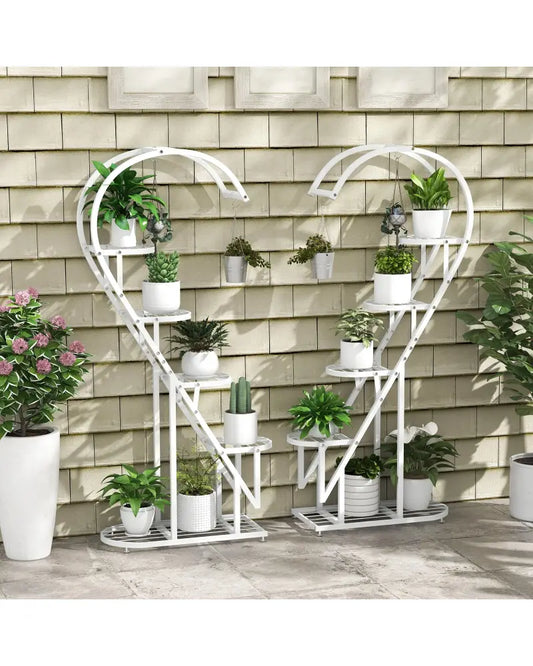 5 Tier Metal Plant Stand with Hanging Hook for Multiple Plants-White - White - Plant Stands