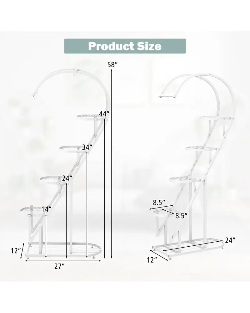 5 Tier Metal Plant Stand with Hanging Hook for Multiple Plants-White - White - Plant Stands