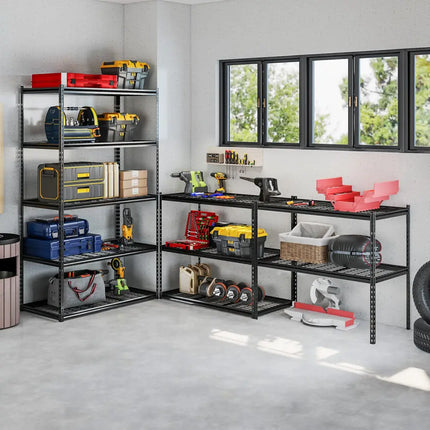 5-Tier Metal Shelving Unit 2000 lbs Capacity with Adjustable Wire Racks Set of 2 - Black - Garages