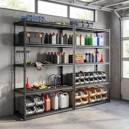 5-Tier Metal Shelving Unit 2000 lbs Capacity with Adjustable Wire Racks Set of 2 - Black - Garages