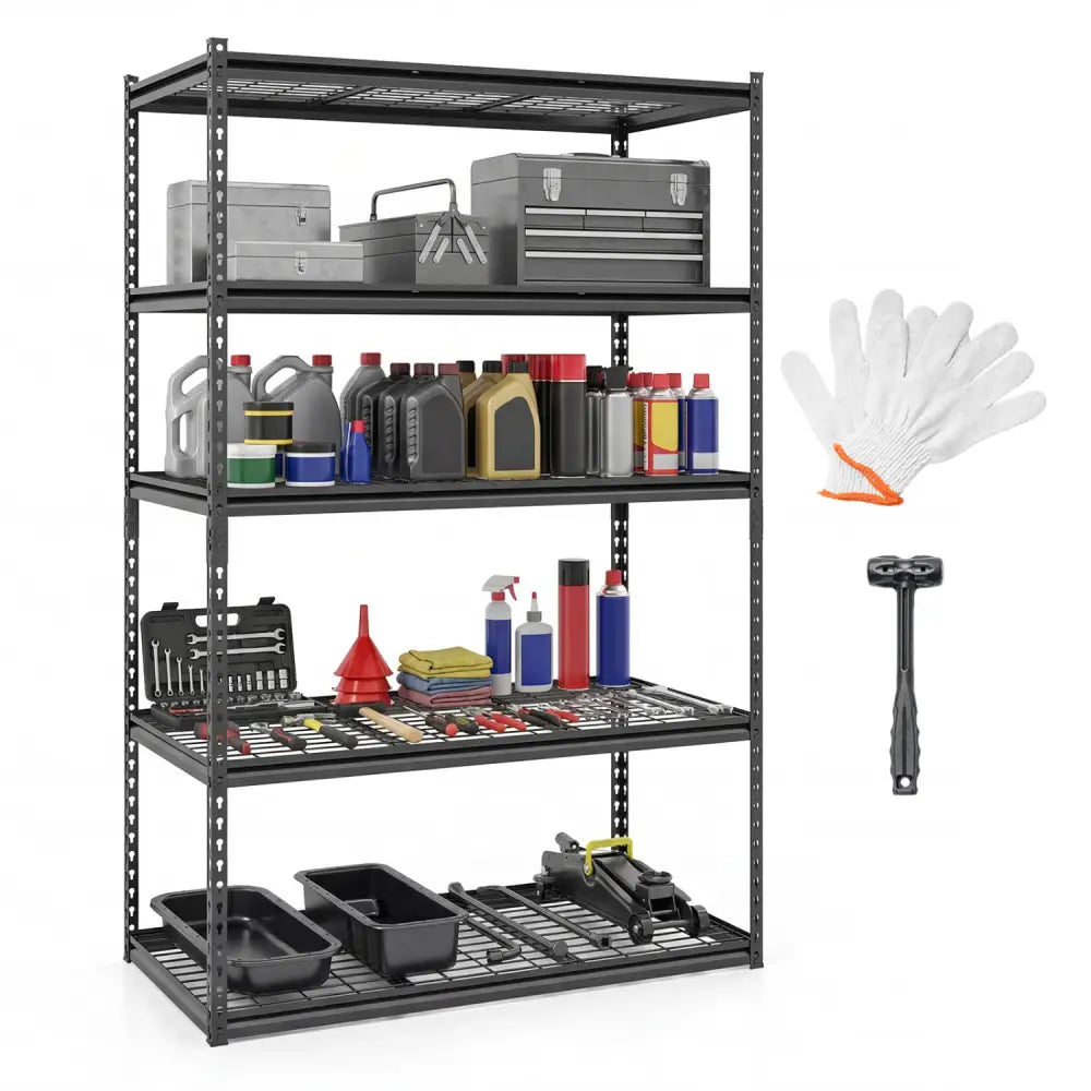 5-Tier Metal Shelving Unit 2000 lbs Capacity with Adjustable Wire Racks Set of 1 - Black - Garages