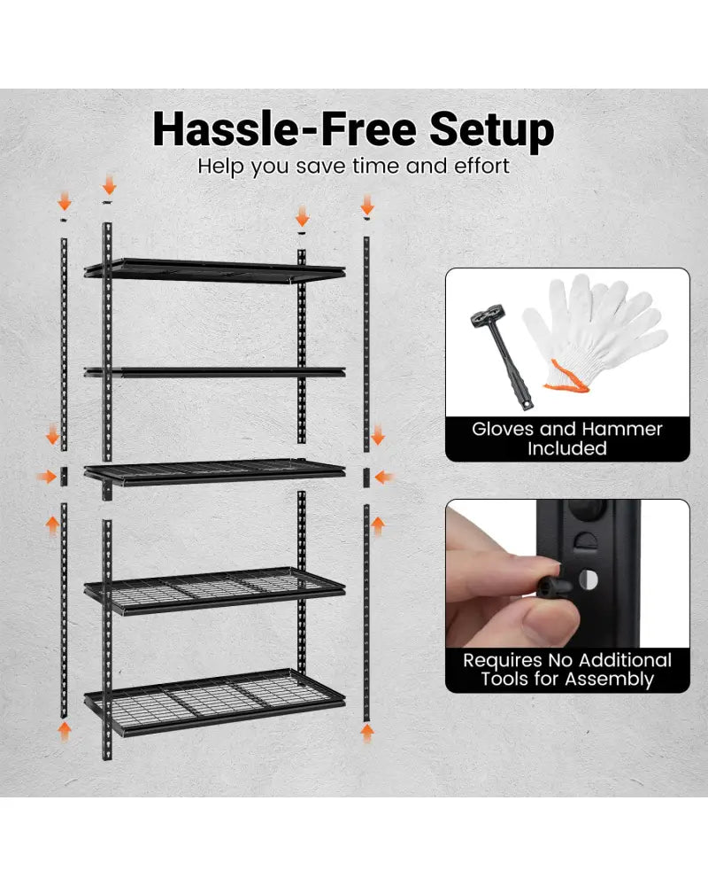 5-Tier Metal Shelving Unit 2000 lbs Capacity with Adjustable Wire Racks Set of 4 - Black - Garages