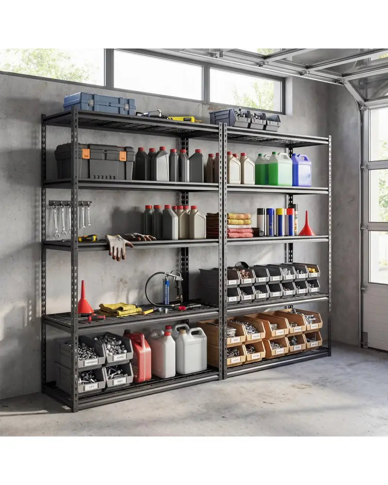 5-Tier Metal Shelving Unit 2000 lbs Capacity with Adjustable Wire Racks Set of 3 - Black - Garages