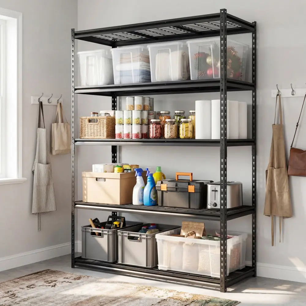 5-Tier Metal Shelving Unit 2000 lbs Capacity with Adjustable Wire Racks Set of 4 - Black - Garages