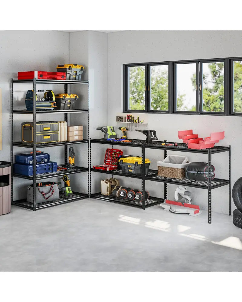 5-Tier Metal Shelving Unit 2000 lbs Capacity with Adjustable Wire Racks Set of 4 - Black - Garages