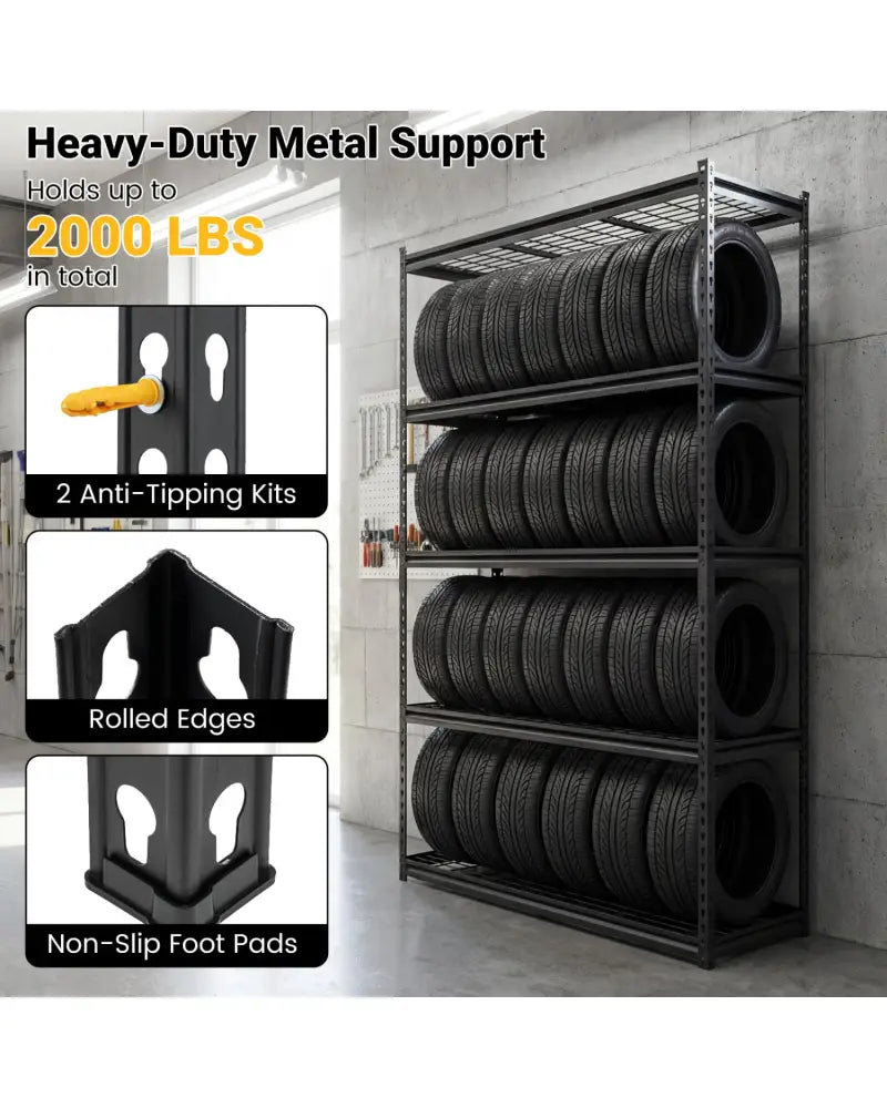 5-Tier Metal Shelving Unit 2000 lbs Capacity with Adjustable Wire Racks Set of 4 - Black - Garages