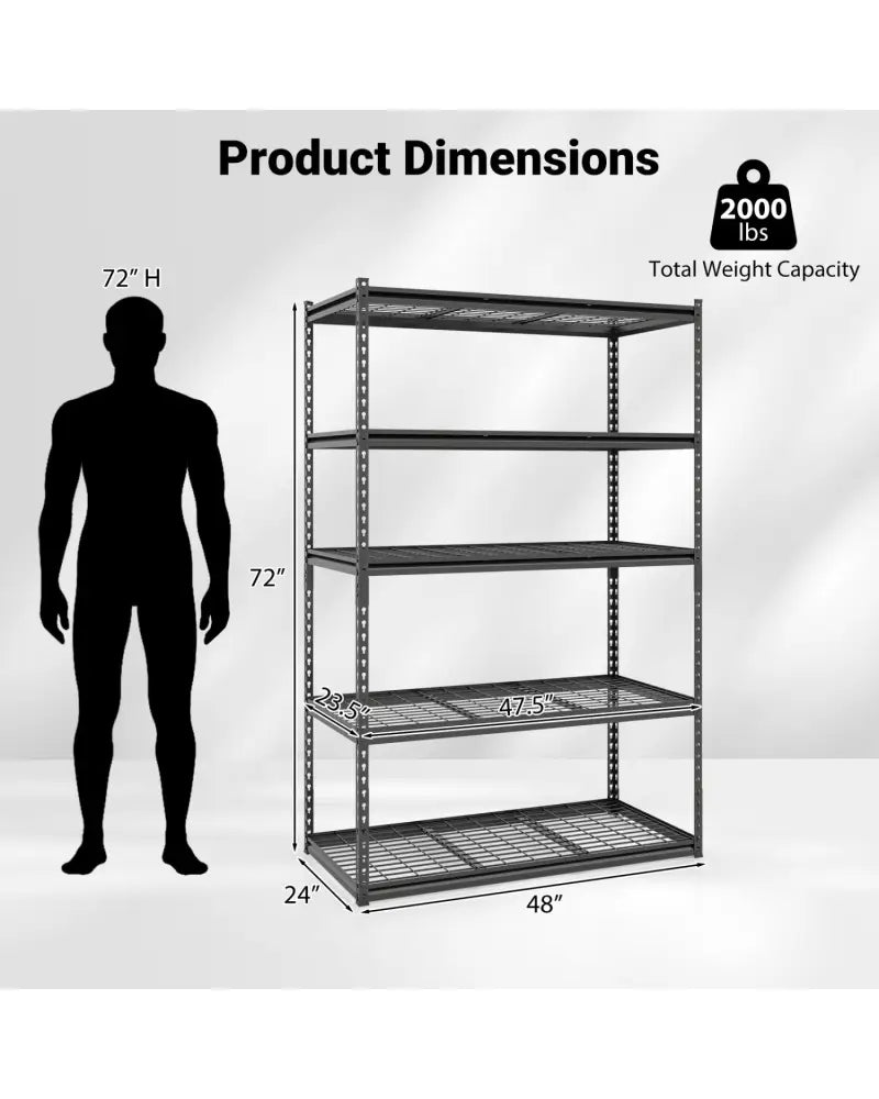 5-Tier Metal Shelving Unit 2000 lbs Capacity with Adjustable Wire Racks Set of 4 - Black - Garages