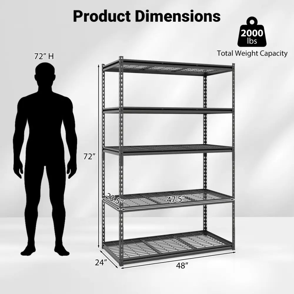 5-Tier Metal Shelving Unit 2000 lbs Capacity with Adjustable Wire Racks Set of 3 - Black - Garages