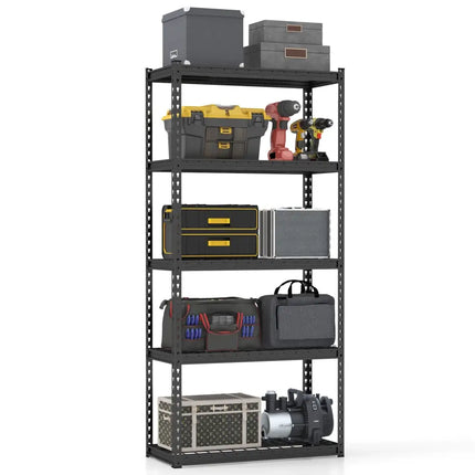 5-Tier Metal Shelving Unit with Anti-slip Foot Pad Height Adjustable Shelves for Garage-M - Black - Garages