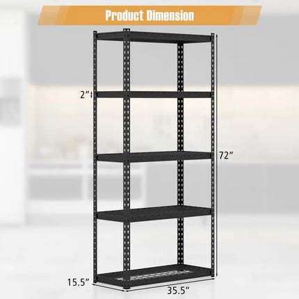 5-Tier Metal Shelving Unit with Anti-slip Foot Pad Height Adjustable Shelves for Garage-M - Black - Garages