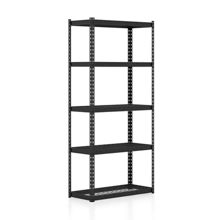 5-Tier Metal Shelving Unit with Anti-slip Foot Pad Height Adjustable Shelves for Garage-M - Black - Garages