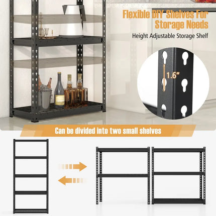 5-Tier Metal Shelving Unit with Anti-slip Foot Pad Height Adjustable Shelves for Garage-M - Black - Garages