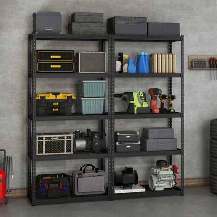 5-Tier Metal Shelving Unit with Anti-slip Foot Pad Height Adjustable Shelves for Garage-M - Black - Garages