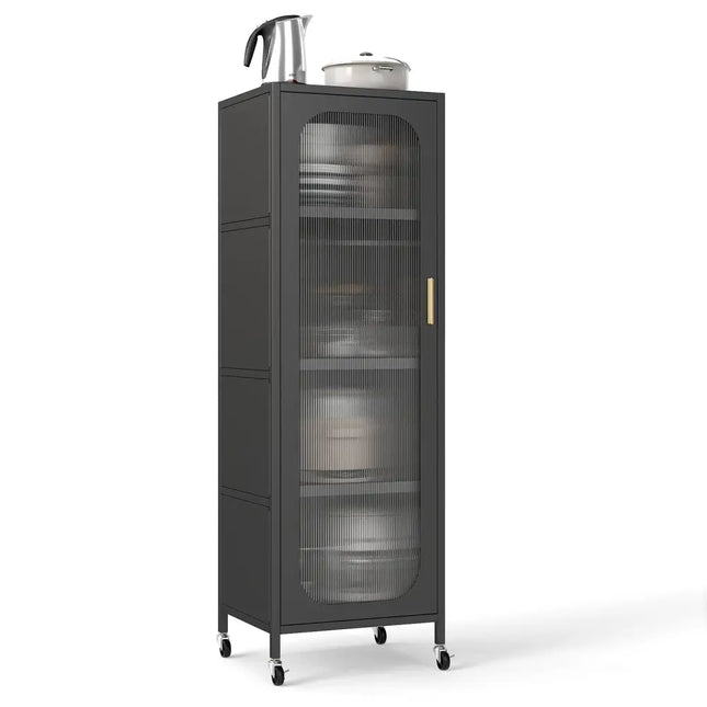 5-Tier Metal Storage Cabinet Narrow with Adjustable Shelves-Black - Black - Sideboards Cabinets & Buffets