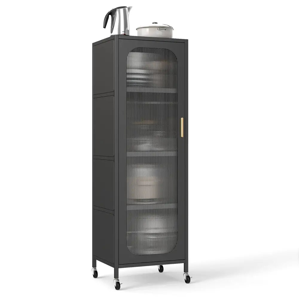 5-Tier Metal Storage Cabinet Narrow with Adjustable Shelves-Black - Black - Sideboards Cabinets & Buffets