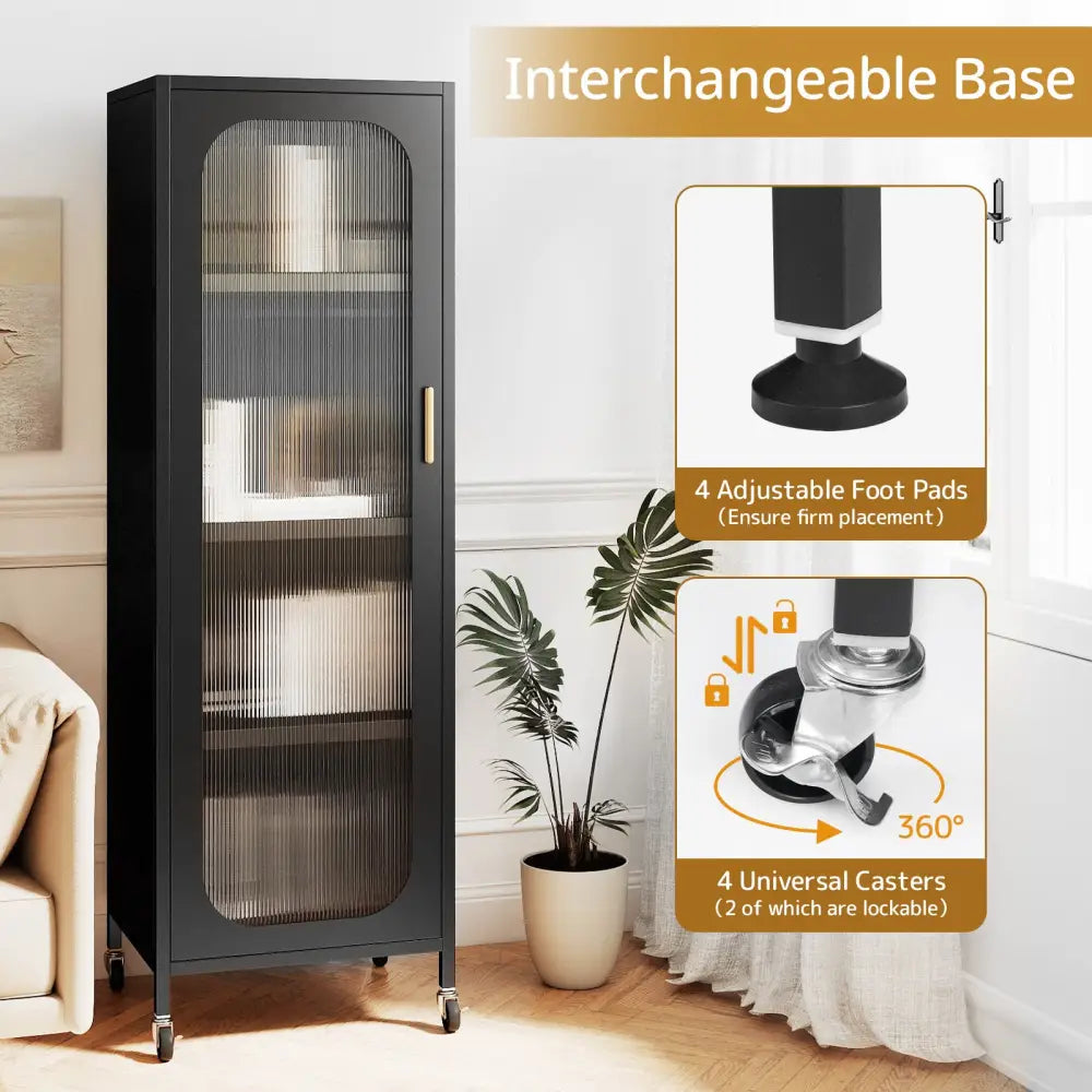 5-Tier Metal Storage Cabinet Narrow with Adjustable Shelves-Black - Black - Sideboards Cabinets & Buffets